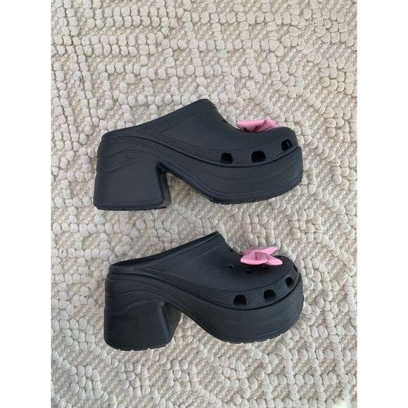 Crocs Siren Platform Clog Black with Pink Bow Jibbitz Size 9 - Picture 6 of 11